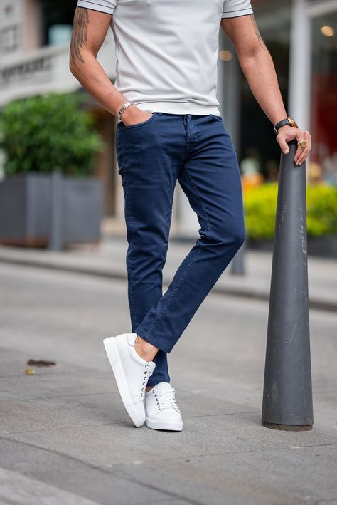 Indulge in Timeless Style with Our Maldives Dark Blue Jeans. Crafted for Elegance and Unparalleled Comfort, they're the Epitome of Unapologetic Style and Impeccable Taste. Priced at 155 USD with free shipping. Shop now! #MaldivesDarkBlueJeans #TimelessElegance #UnapologeticStyle #HolloMen #MomentsOfDistinction Outfit Hombre Casual, Fabric Jeans, Formal Pants, Dapper Style, Jeans For Men, Dark Blue Jeans, Blazer Vest, Shoes With Jeans, Slim Fit Pants