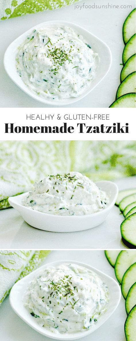 Healthy Homemade Tzatziki Recipe! Made with Greek yogurt, this tzatziki sauce perfectly compliments all your favorite Mediterranean dishes! It's gluten-free, high-protein and irresistibly delicious! Gluten Free Tzatziki Sauce, Best Tzatziki Sauce Recipe, Mediterranean Desserts, Tzatziki Recipe, Tzatziki Sauce Recipe, Homemade Tzatziki Sauce, Tzatziki Recipes, Dill Dip, Homemade Tzatziki