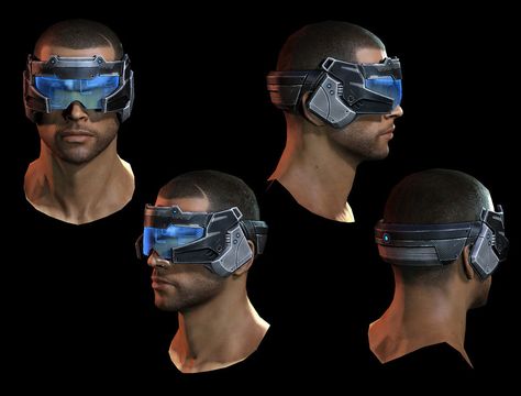 visor, goggles, tech, computer,   Shepard & Headgear Futuristic Head Gear, Scifi Goggles, Scifi Glasses, Teknologi Futuristik, Gadget Tecnologici, Helmet Concept, Mass Effect 3, Tim Drake, Future Tech