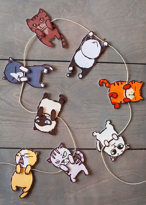 Anna Barrett Illustration: Cat Garland For Sale Cat Garland, Cute Kitty Cats, Cat Themed Birthday Party, Illustration Cat, Long Cat, Banner Ideas, A Cute Cat, Cute Kitty, Cat Crafts