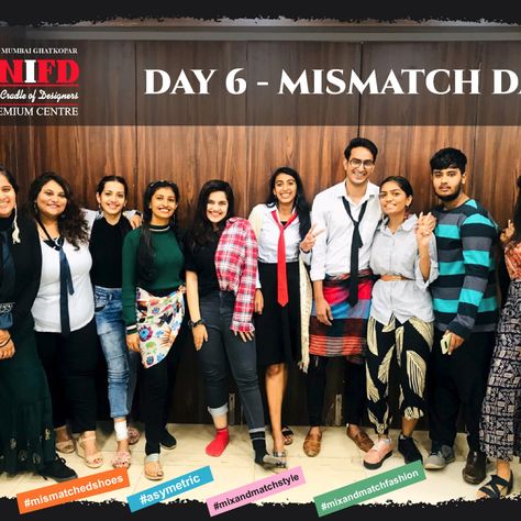 Day 6 - MISMATCH DAY  We celebrated Mismatch day where students came with new and creative ideas using their imagination and wore different pairs of socks, shoes and costumes to reflect their mismatch personalities.  #mismatchday #mismatchstyle #mismatchfashion #asymetric #INIFDMumbaiGhatkopar #FashionDesign #InteriorDesign Mismatch Day Outfit Ideas College, Mis Match Day Outfits, Mismatch Day Outfits, Mismatch Theme Outfit, Mismatched Outfit Ideas, Mismatch Day Ideas, Mismatch Outfit Ideas, Mismatched Aesthetic, Mismatched Clothes