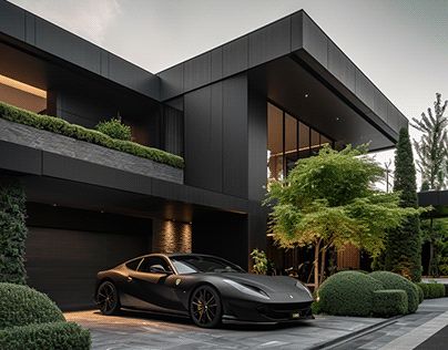 Black Modern Mansion Black Modern Mansion, Timeless Home Exterior, Beautiful Home Exterior, Minimal Houses, Home Exterior Design Ideas, Mini Mansion, Home Exterior Design, Black Houses, Mansion Exterior