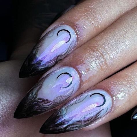 Nails Acrylic Witchy, Christmas Witch Nails, Witchy Goth Nails, Dark Jewel Tone Nails, Dark Fae Nails, Witchy Nails Almond Short, Witches Nails Designs, Dark Glam Nails, Witchy Nail Art Designs