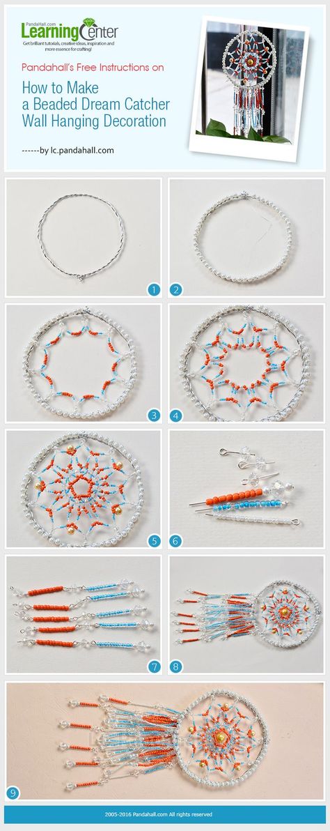 Pandahall's Free Instructions on How to Make a Beaded Dream Catcher Wall Hanging Decoration from LC.Pandahall.com Wall Hanging Decor Diy, Diy Dream Catchers, Beaded Dream Catcher, Crochet Dreamcatcher Pattern, Diy Dream Catcher, Diy Dream Catcher Tutorial, Dream Catcher Patterns, Dream Catcher Tutorial, Dream Catcher Wall Hanging