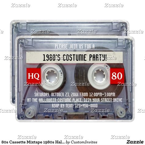 1980s Halloween Costume, 1980s Halloween, 80s Cassette, 1980s Wedding, Costume Party Invitation, Funny Save The Dates, Halloween Costume Party Invitations, Costume Party Invitations, 40th Birthday Party Invites