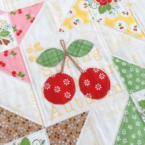 Cherry Applique Pattern, Sashiko Quilting, Riley Blake Quilt, Cherry Theme, Cherry Fabric, Appliqué Designs, Quilting Blogs, Applique Ideas, Sew Projects