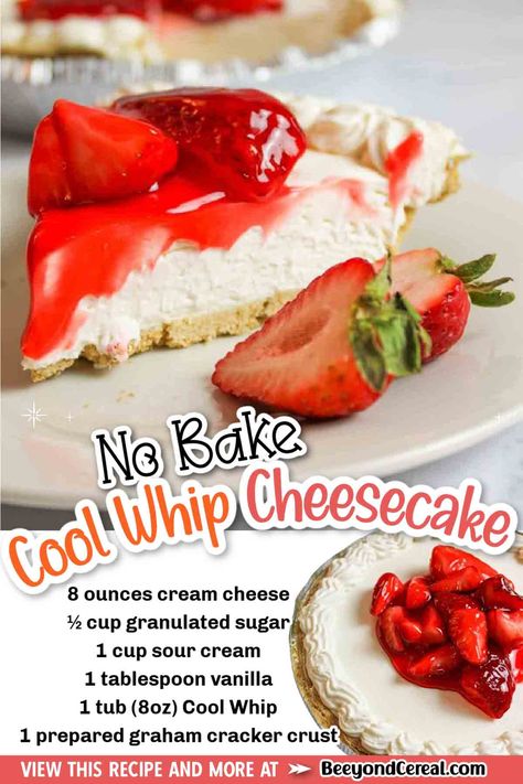 This no bake cool whip cheesecake is what dreams are made of. With a rich and creamy smooth filling, you can't help but reach for another piece. This is one tasty cheesecake recipe you won't want to share, and I feel the same. Whip Cream Cheesecake, No Bake Cheesecake Sour Cream, Cool Whip Cheesecake Recipes, Cheesecake Recipes Cool Whip, No Bake Cool Whip Cheesecake, Cool Whip Cream Cheese Cheesecake, Cream Cheese Cool Whip Cheesecake, No Bake Cheesecake With Yogurt, Cheesecake Made With Cool Whip