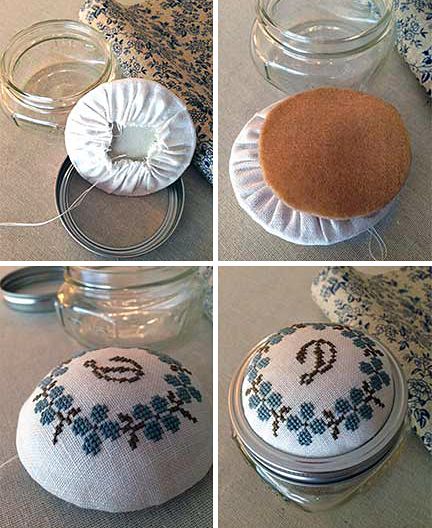 Mason Jar Pin Cushion, Jar Pin Cushion, Diy Pin Cushion, Cushion Tutorial, Cross Stitch Tutorial, Mason Jar Projects, Embroidery Tips, Pin Cushions Patterns, Cross Stitch Finishing