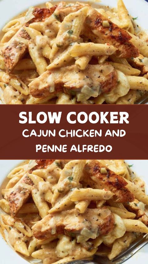 Slow cooker Cajun Chicken and Penne Alfredo Angel Chicken Pasta Crockpot, Chicken Alfredo Crockpot Recipes Easy, Cajun Alfredo Pasta Crockpot, Crock Pot Chicken And Pasta Recipes, Crockpot Chicken Pasta Recipes Slow Cooker, Crockpot Chicken Marinara Alfredo, Cajun Pasta Crockpot, Crock Pot Cajun Chicken Pasta, Chicken Alfredo Pasta Crockpot