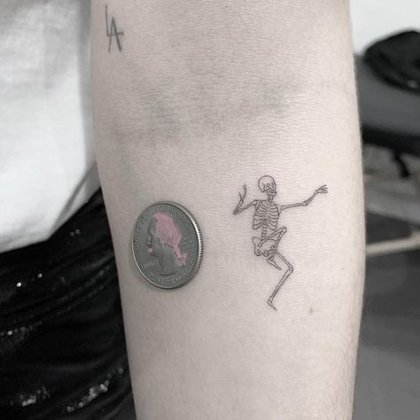 Simplistic Skeleton, Dancing Skeleton Tattoo, Tattoo Skeleton, Father Tattoos, Skeleton Tattoo, L Tattoo, Devil Tattoo, Skeleton Tattoos, Doodle Tattoo