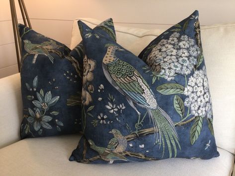 Blue And Green Living Room, Navy Pillow, French Pillows, Turquoise Pillows, Navy Pillows, Anna French, Oyster White, Bird Pillow, Green Bird