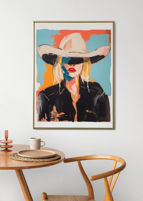 Abstract Cowgirl Art Print Western Desert Painting, Minimalist Trendy Vintage Aesthetic, Unframed Wall Art, Desk Decor, Unique Gift - Etsy Cowgirl Painting, Painting Styles, Western Desert, Cowgirl Art, Western Paintings, Desert Painting, Cowgirl Western, Unframed Wall Art, Paintings Art Prints