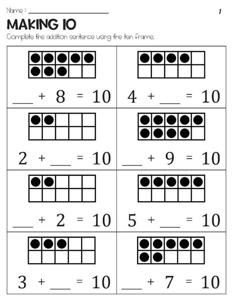 Making 10 Addition with Ten Frame Kindergarten Journals, Number Sentences, School Age Activities, First Grade Math Worksheets, First Grade Phonics, Differentiation Math, Addition And Subtraction Worksheets, 1st Grade Math Worksheets, Subtraction Worksheets