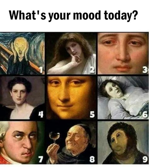 On this scale of famous paintings, what's your mood today? Today Meme, What Meme, Feelings Chart, Spanish Jokes, Interactive Posts, Expectation Vs Reality, In Memes, Memes Br, Memes Humor