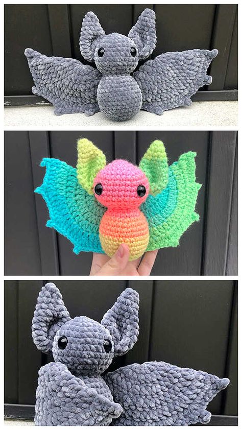 Crochet Intermediate Patterns Free, Free Crochet Patterns One Color, No Sew Crochet Bat Pattern, Free Amigurumi Plush Pattern, Bat Plushie Crochet Pattern Free, Bully Yarn Crochet Patterns, Easy Crochet Bat Free Pattern, Crochet Stuffed Toys Patterns Free, Stuffie Crochet Pattern