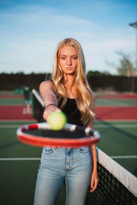 Cute Tennis Picture Poses, Tennis School Pictures, Tennis Pictures Poses Photo Ideas, Tennis Banner Poses, Tennis Inspo Pics, Tennis Picture Ideas, Tennis Senior Picture Ideas, Tennis Pictures Poses High Schools, Tennis Senior Banner Poses