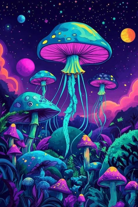 Cosmic Mushroom Wonderland Canvas Print Inspired by Surrealist Artists Colorful Wall Art for Home Decor and Nature Lovers by CustomCanvasCurators 🌌✨ Step into a world of wonder with our 'Cosmic Mushroom Wonderland' canvas print! 🍄🎨 Let the vibrant colors and intricate details transport you to a surreal landscape, where nature meets the cosmos. Perfect for art enthusiasts and nature lovers, this piece will add a touch of whimsy to any room. Elevate your space with a burst of creativity and e... Trippy Mural, Colorful Mushroom Art, Cosmic Mushroom, Mushroom Wonderland, Surrealist Artists, Dreamlike Landscape, Color Out Of Space, Art For Home Decor, Magic Mushroom