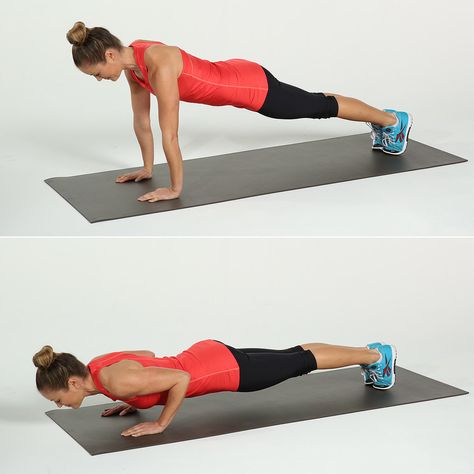 Chaturanga Push-Up Elbow Plank, Beginner Workouts, Popsugar Fitness, Circuit Workout, Chest Workouts, Jump Squats, Push Ups, Body Fitness, Love Handles