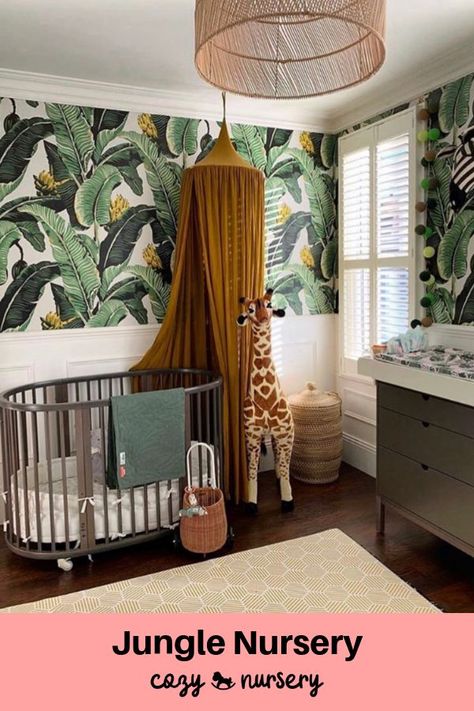 10 Best Jungle Nursery Ideas!  Check our blog for inspiration.  #cozynursery #safarinursery #junglenursery #babynursery Jungle Baby Room, Jungle Themed Nursery, Jungle Theme Nursery, Fun Nursery, Cozy Nursery, Nursery Room Design, Jungle Nursery, Baby Boy Room Nursery, Baby Room Design