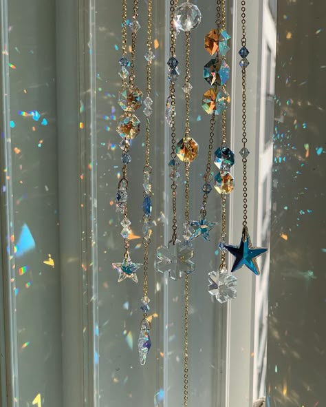 Aquatic Home Decor, Bright Windowless Bathroom, Astronomy Inspired Room, Adhesive Stained Glass Window Film, Starry Room Decor, Practical Magic Room Aesthetic, Ceiling Decor Aesthetic, Light Witch Aesthetic Bedroom, Star Sun Catcher