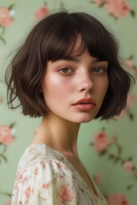 french bob for round facee, haircut for round face Bob With Wispy Bangs, Haircut Ideas Brown Hair, Haircut For Round Face, Hairstyles For Seniors, Twist Box Braids, Ideas Haircut, Hair Dye Ideas, Bob Haircut Curly, French Bob