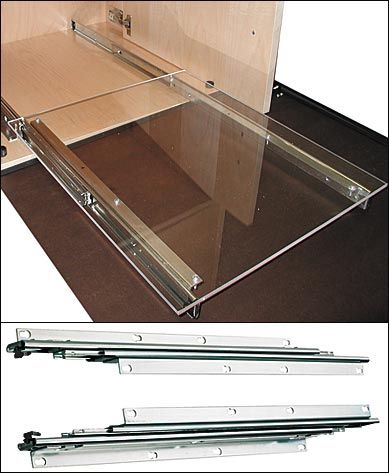 Clear sliding drawer Sliders Ideas, Cabinetry Ideas, Drawer Sliders, Kitchen Island Cabinets, Pantry Drawers, Diy Campervan, Sliding Drawer, Diy Pantry, Diy Drawers