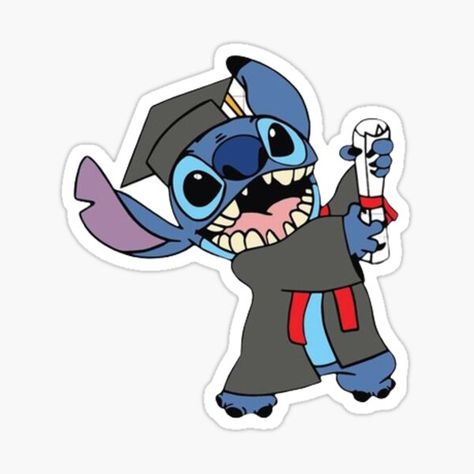 Stitch Graduation Cap, Graduation Drawing, Graduation Cartoon, ليلو وستيتش, Funny Laptop Stickers, Lilo And Stitch Drawings, Just Graduated, Graduation Stickers, Cute Bear Drawings