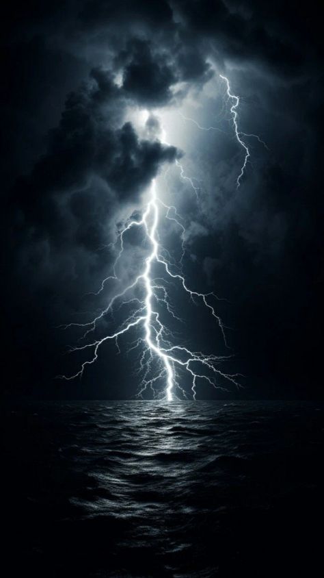 Lightning Over The Ocean, Lighting Aesthetic Storm, Thunder Storm Wallpaper, Storm Wallpaper Aesthetic, Thunder Storm Tattoo, Black Lightning Wallpaper, Skyfall Aesthetic, Thunder Storm Aesthetic, Ocean Thunderstorm