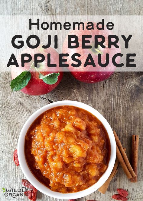 Homemade Goji Berry Applesauce | Whether picky ones don't care for goji berries, or you're simply wanting to add some superfood power to this Fall's apple harvest, try this easy Homemade Goji Berry Applesauce. Using an electric pressure cooker (like the Instant Pot) saves so much time! | WildlyOrganic.com Applesauce Instapot, Berry Applesauce, Goji Berry Recipes, Dried Goji Berries, Applesauce Recipe, Homemade Applesauce, Goji Berry, Allergy Friendly Recipes, Electric Pressure Cooker