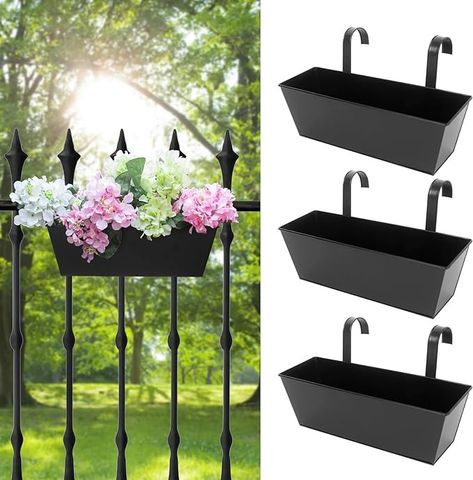 Amazon.com: Holensun Railing Planters Outdoor Balcony 16 Inch Deck Over The Railing Planter Boxes Hanging Planters for Fence Flower 3 Pcs (Black) : Patio, Lawn & Garden Planters For Fence, Fence Flower Boxes, Railing Flower Boxes, Fence Hanging Planters, Railing Planter Boxes, Balcony Railing Planters, Hanging Planter Boxes, Black Railing, Front Porch Railings