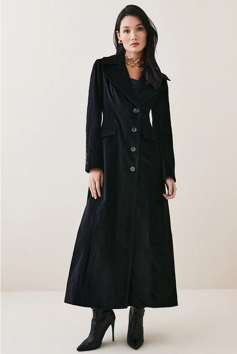 Women's Coats Sale | Jackets Sale | Karen Millen US Black Velvet Coat, Handcrafted Handbags, Textured Coat, Puffer Coats, Coat Trends, Longline Coat, Velvet Maxi, Velvet Coat, Maxi Coat