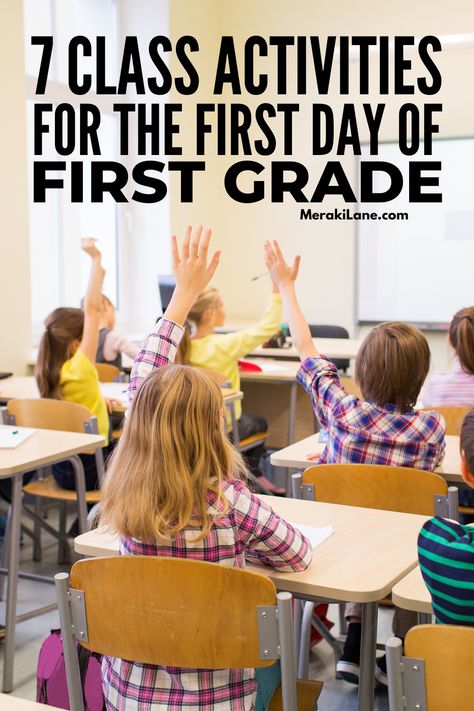 7 Super Fun First Day of School Activities for First Grade | While not as big a transition from PreK to Kindergarten, the start of elementary school can still cause nervousness in young kids. Whether this is your first or 10th first day of first grade as a teacher, it's important to have games, activities, and other tips up your sleeve to ensure the first day is a smooth one and that your students leave feeling safe, included, and EXCITED about the year ahead. Click for tips and ideas! First Day In School Activities, First Day Of School Activities 1st Grade Fun, First Day Activities For First Grade, 1st Day School Activities, Elementary School Activities Games, Fun Activities For 1st Grade, First Day Class Activities, First Day First Grade Activities, First Day Activity For Grade 1