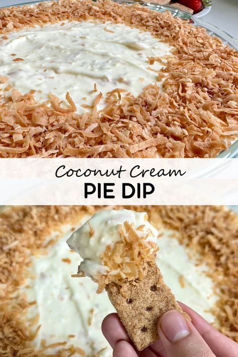 Coconut cream pie dip has as all the flavors of coconut cream pie but served up as a delicious no-bake dessert dip! Coconut Cream Dip Recipe, Coconut Cream Pie Dip 12 Tomatoes, Coconut Cream Pie Dip, Coconut Dip, Dips Sweet, Cake Batter Dip, Pie Dip, Dessert Dip, Cream Dip