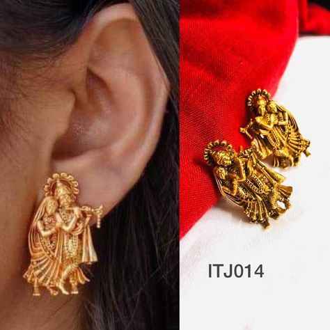 Radha Krishna Earrings, Radha Krishna Earrings Gold, Krishna Earrings, Gold Jhumka, Gold Jhumka Earrings, Artificial Jewelry, Gold Jewellery Design Necklaces, India Jewelry, Gold Earrings Designs