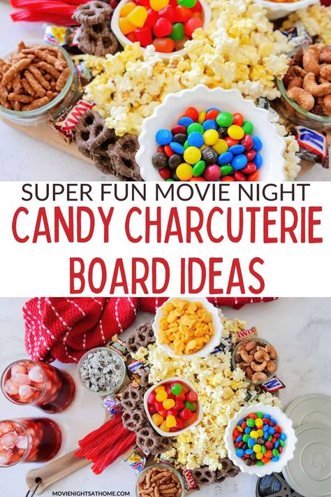 This Candy Charcuterie Board is perfect for a movie night or Oscar party! It's super cute, easy to put together and customizable, too! Movie Night Charcuterie, Movie Night Charcuterie Board, Movie Night Candy, Candy Charcuterie Board, Candy Charcuterie, Chips Ahoy Cookies, Movie Night Food, Birthday Sleepover, Leftover Candy