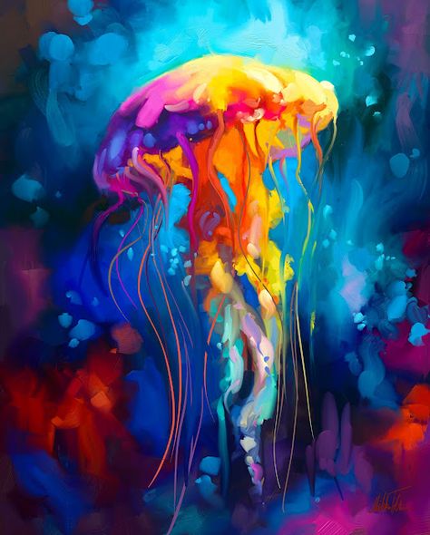 Dancing jellyfish, digital oil painting by Mikko Tyllinen. Beautiful underwater painting and digital puzzly digital in this blog post. Jellyfish Digital Art, Jellyfish Oil Painting, Underwater Acrylic Painting, Jellyfish Acrylic Painting, Jellyfish Paintings, Charcole Drawings, Beautiful Underwater, Sea Creatures Art, Town Art