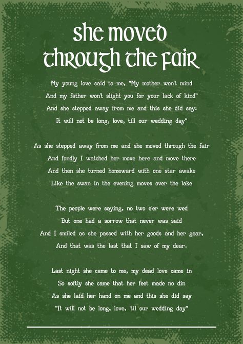 She moved through the fair Traditional Irish song art print. This design is professionally printed on high quality 300 gsm matte paper. A4 framed option comes in 30cm x 40cm frame with white mount. Irish Literature, Irish Folk Songs, New Years Resolution List, Irish Folk, Resolution List, Irish Songs, Irish Words, Song Ideas, Song Art