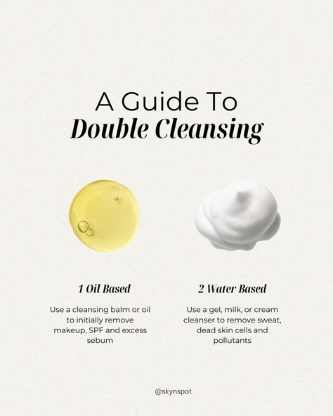 Have you ever heard of double cleansing? If not, it's time to learn about this game-changing technique! Double cleansing is a two-step cleansing method that helps remove all impurities from your skin, including makeup, sunscreen, and pollutants. The first step involves using an oil-based cleanser to dissolve and remove any makeup or oil-based impurities from your skin. The second step involves using a water-based cleanser to remove any remaining impurities and leave your skin feeling refresh... Good Oil Based Cleansers, Best Water Based Cleanser, How Much Cleanser Should You Use, How To Double Cleanse, Best Oil Based Cleanser, Double Cleanse Skin Care, Aesthetician School, Botox Business, Water Based Cleanser