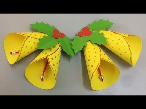 How to Make Paper Christmas Bell - Making Paper Christmas Bells Step by Step - DIY Paper Crafts - YouTube Bell Making Ideas, Bell Crafts Christmas, Paper Bells Diy, Bells Crafts For Kids Christmas, How To Make Bells For Christmas, Christmas Bells Craft Decorating Ideas, How To Make Christmas Bells, How To Make Bells, Diy Bells Christmas