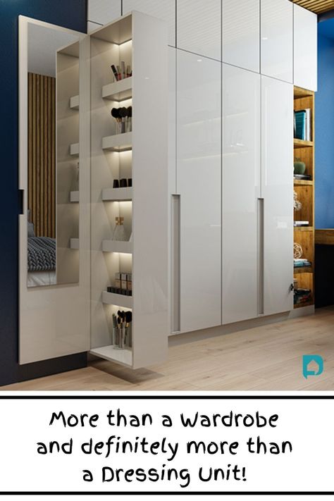 Wardrobe Designs With A Dressing Table and Mirror Wardrobe Design With Dressing Table, Wardrobe Internal Design, Latest Dressing Table Designs, Wardrobe Dressing, Sliding Door Wardrobe Designs, Dressing Unit, Bedroom Wardrobe Design, Almirah Designs, Dressing Design