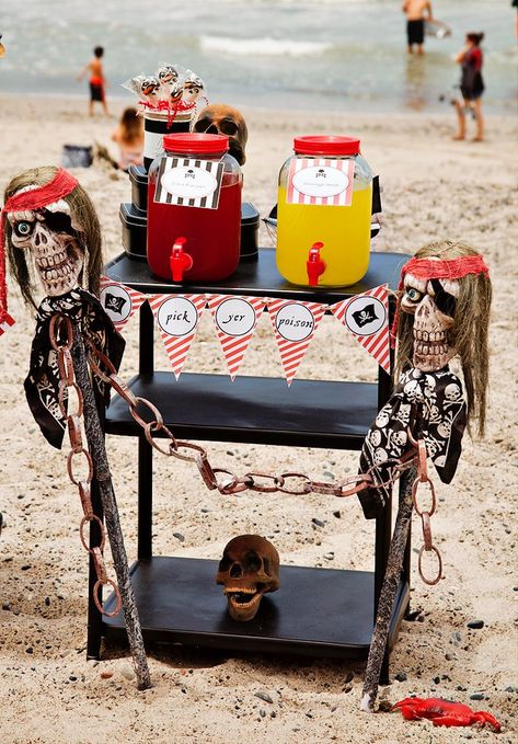 Spectacular Pirate Party on the Beach // Hostess with the Mostess® Beach First Birthday, Pirate Party Ideas, Kids Beach Party, San Clemente Beach, Party On The Beach, Pumpkin Song, Girly Party Ideas, Pirate Party Favors, Girl Pirates