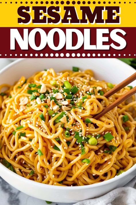 These easy sesame noodles bring the takeout into your own kitchen! Made with sesame paste, peanut butter, soy sauce, and more, they're so irresistible. Easy Sesame Noodles, Sesame Peanut Noodles, Soy Sauce Noodles, Sesame Noodles Recipe, Sesame Paste, Asian Noodle Recipes, Noodle Recipes Easy, Sesame Noodles, Peanut Noodles