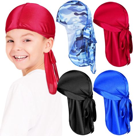 PRICES MAY VARY. Ample to Use: you will get 4 pieces of toddler durags for boys girls, available in various colors, including black, burgundy, blue and camouflage blue, sufficient quantity and multiple color choices can meet your child's daily wear, you can also share with family and friends Quality Material: our baby durag is made of polyester, very soft and lightweight, smooth texture brings you a silk like touch feeling, skin friendly and reliable, comfortable to wear, which can be applied wi Have A Sweet Dream, Head Protection, Blue Camouflage, Baby Bonnet, Long Tail, Head Wrap, Multiple Color, Smooth Texture