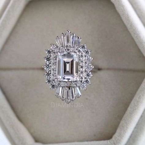 Starburst Moissanite Ring,  2 Carat Emerald Cut Diamond Halo Engagement Ring, Gatsby Ring, starburst ring, moissanite ring, gold moissanite ring, ballerina ring, gatsby ring, Starburst Engagement Ring, Starburst Moissanite Ring, 2 carat moissanite, 2 carat diamond ring, emerald cut ring, emerald moissanite, halo diamond ring, halo engagement ring, vintage diamond ring, unique diamond ring, art deco ring, sterling silver ring, 14k white gold ring, Gold Starburst, Moissanite Engagement Ring Halo, Diamond Wedding Ring, Halo Engagement Rings, Halo Diamond Engagement Ring, Diamond Cluster Ring, Emerald Cut Diamonds, Moissanite Ring, Moissanite Rings