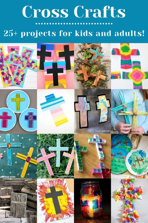 Learn how to make over 25 cross crafts that are great for any age group! Use these ideas for Easter, Sunday school, VBS, and other religious events. Elementary Easter Crafts, Shoebox Crafts, Easter Religious Crafts, Wooden Cross Crafts, Vacation Bible School Craft, Palm Sunday Crafts, Easter Sunday School, Conference Ideas, Crafts And Activities For Kids