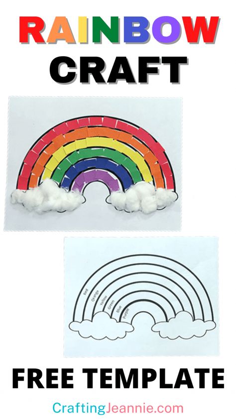 Rainbow Crafts Preschool Printables, Rainbow St Patricks Day Craft, Pre K Rainbow Crafts, Rainbow Craft For Preschool, Rainbow Craft Kindergarten, Rainbow Art For Preschool, Rainbow Template Free Printable, Pre K Crafts Easy, Printable Rainbow Template