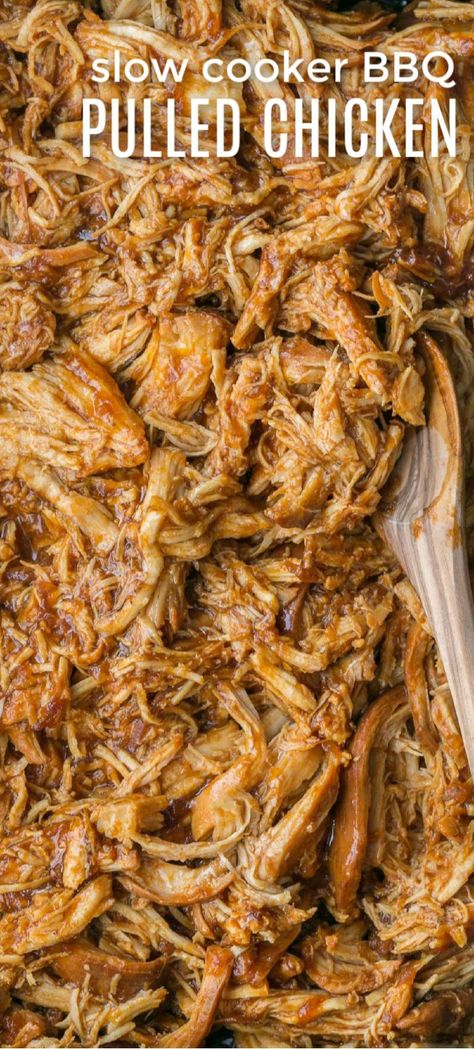 Crockpot BBQ Chicken - The Best Slow Cooker Pulled Chicken! Fall-apart tender chicken, juicy and delicious! #chicken #slowcookerchicken #crockpotchicken #crockpot #meat #slowcooker #natashaskitchen Slow Cooker Bbq Pulled Chicken, Slow Cooker Pulled Chicken, Crockpot Bbq Chicken, Bbq Pulled Chicken, Chicken Cooker, Slow Cooker Bbq Chicken, Bbq Chicken Crockpot, Pot Recipes Healthy, Slow Cooker Bbq