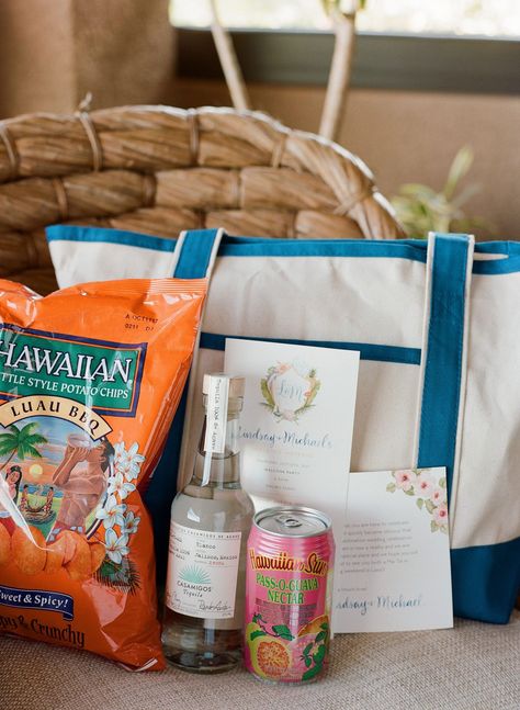 Hawaii Welcome Bags, Aloha Wedding, Beach Wedding Ceremony, Private Island Resort, Wedding Hawaii, Guava Juice, Traditional Invitation, Hawaii Party, Welcome Bag