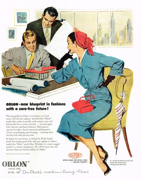 Orlon Acrylic Fiber by DuPont, 1957. Old ads truly are the best 50s Art, Pulp Covers, Vintage Illustration Art, Mid Century Illustration, American Illustration, Manly Men, Lifestyle Illustration, Magazine Illustration, Fashion 1950s