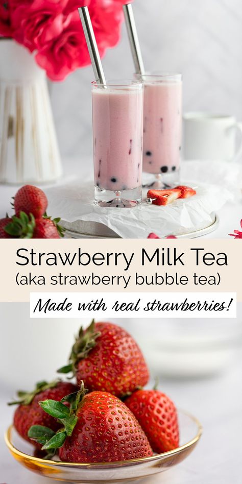 Strawberry Milk Tea, Boba Tea Recipe, Boba Recipe, Bubble Tea Recipe, Milk Tea Recipes, Tea Drink Recipes, Plats Healthy, Boba Drink, Drink Recipes Nonalcoholic